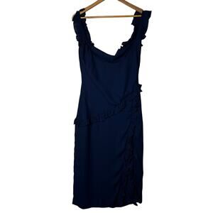 Lucy in the Sky‎ Dress Size M Chiffon Ruffle Navy Knee Length Slit Party Wedding